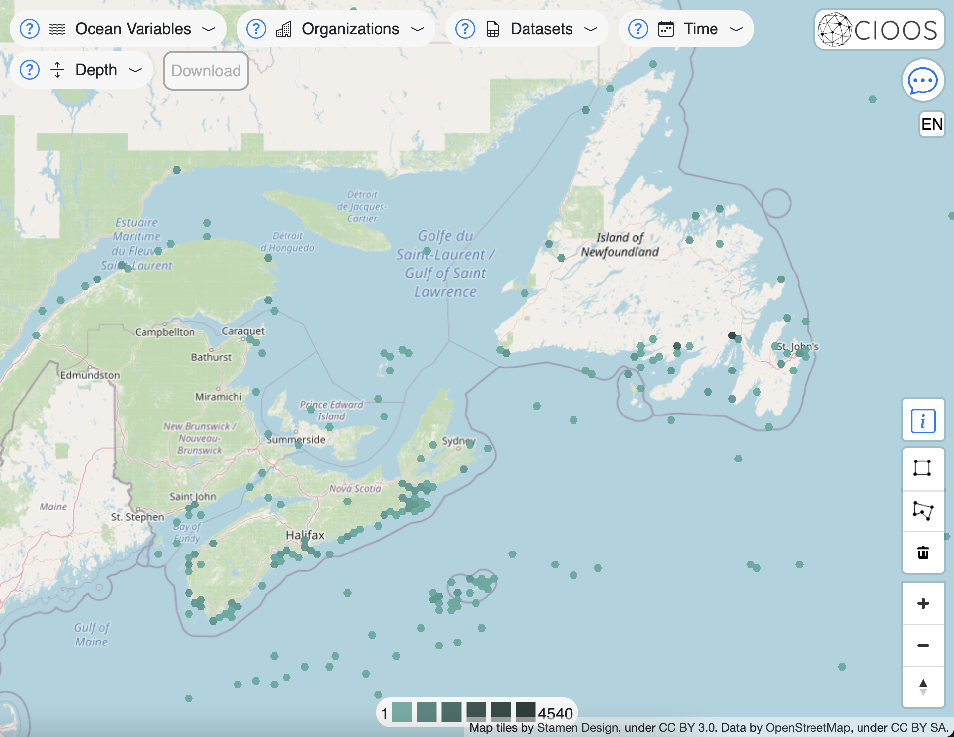 Screenshot of the CIOOS Data Explorer tool