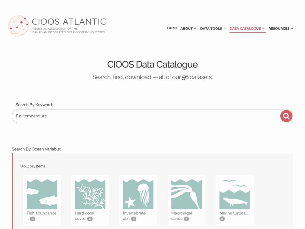 Screenshot of the CIOOS Data Catalogue